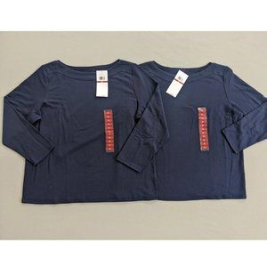 2 Rafaella Women's Boatneck Tops Size XL Drapey Knit Long Sleeve Navy Casual NEW
